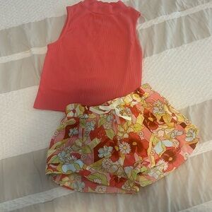 Girls Billabong floral beach shorts with GB girls mock neck tank top